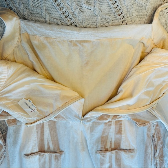 Anthropologie Savannah Jumpsuit Stripe Linen Tan White Neutral Wide Crop Leg 14 - Picture 13 of 16